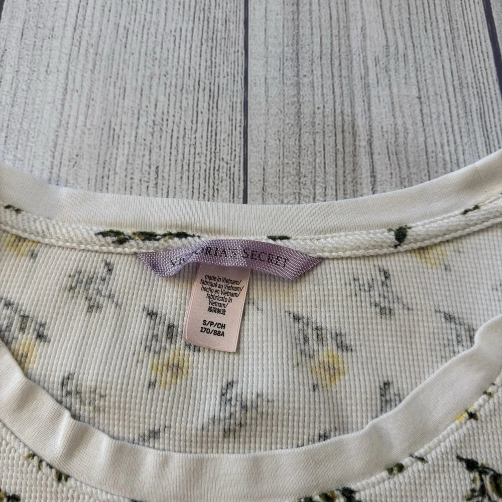Victoria's Secret Floral Thermal Pajama Set Women's Cream Yellow Waffle Knit S